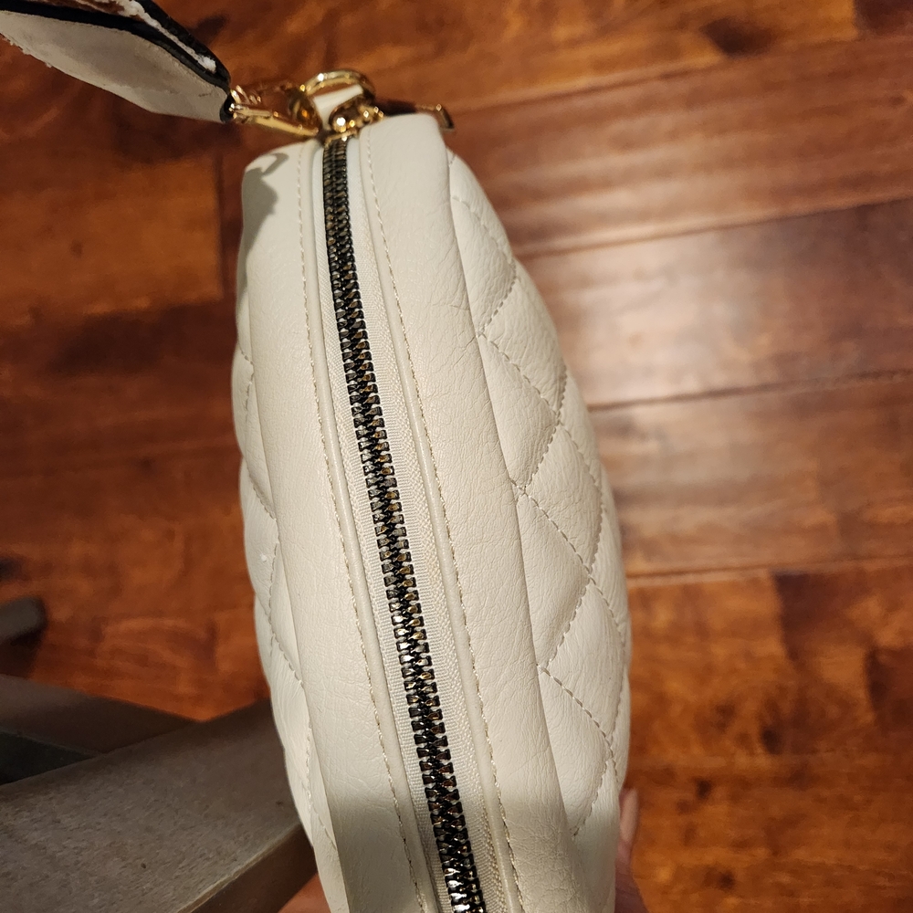 Amazon White Quilted Crossbody Bag with Gold Hardware